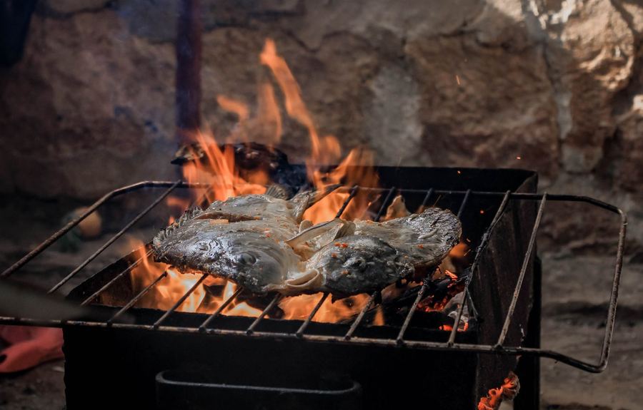 Grilled catfish over fire